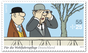 Die Briefmarke zum Sketch: Wo laufen sie denn? Der Klassiker der Rennbahn, hier zu sehen: https://www.youtube.com/watch?v=7LgWlAUnW9w